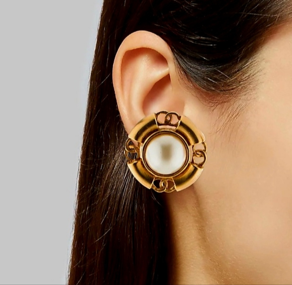 Chanel 24K Gold-plated 4 CC Pearl Earrings